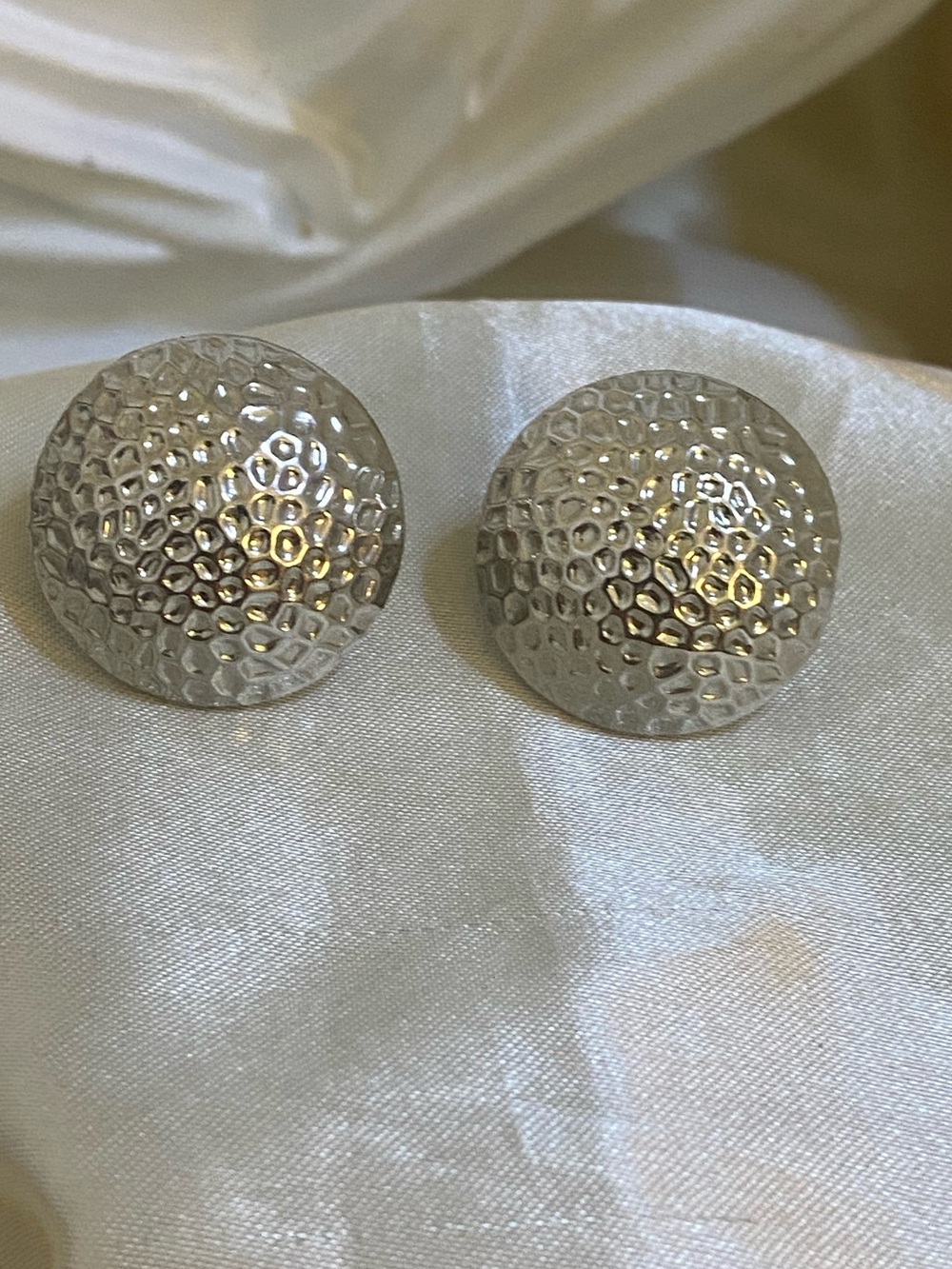 Vintage 1980s Silver Tone Hammered Dome Pierced Earrings Oversized